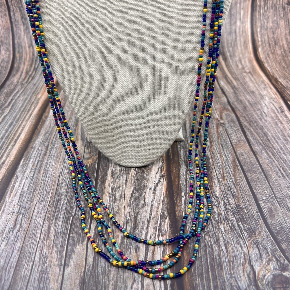 Multicolor Seed Bead Multi Strand Long Necklace Boho Festival Layering Jewelry